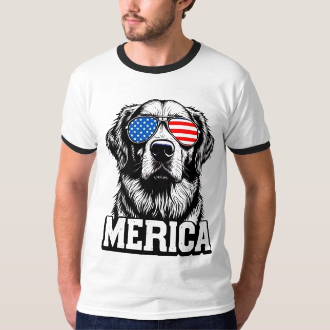 Camiseta "Merica - Retriever de Ouros Patriótico (Frente)