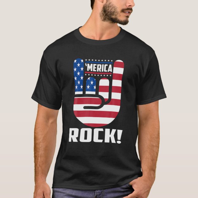 Camiseta Merica Rock American Flag Patriótico 4 De Julho (Frente)