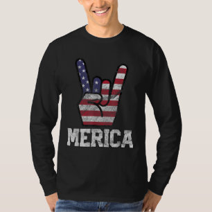 Camiseta Merica Rock Sign 4 de julho Vintage American Flag