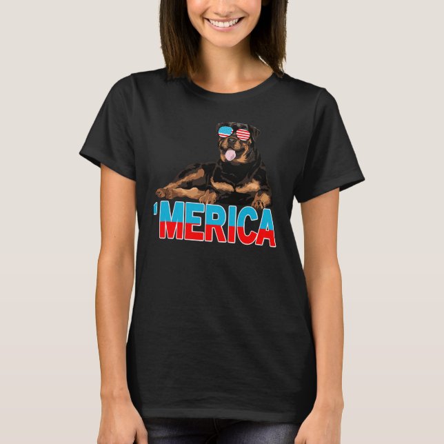 Camiseta Merica Rottweiler American Flag Sunvidles 4º (Frente)