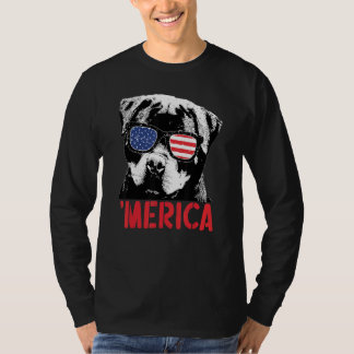 Camiseta Merica Rottweiler Dog American Flag Sunglass 4º