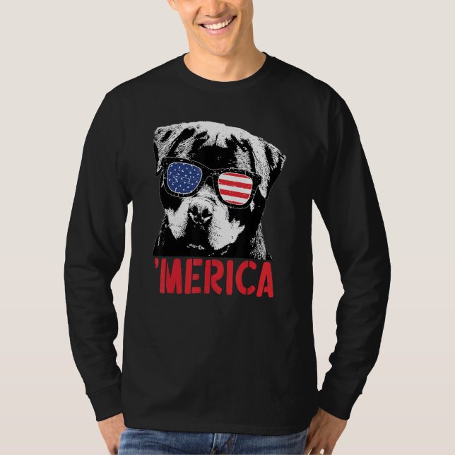 Camiseta Merica Rottweiler Dog American Flag Sunglass 4º (Frente)