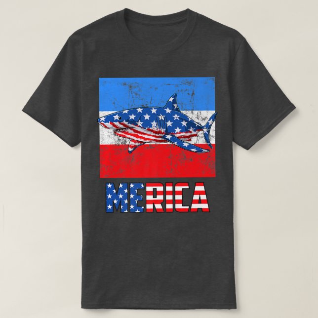 Camiseta Merica Shark 4th Of July Funny American Patriotic  (Frente do Design)