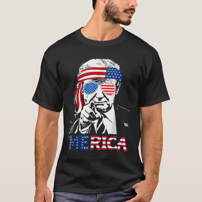 Camiseta Merica Shirt Happy 4 De Julho Merica Trump (Frente)