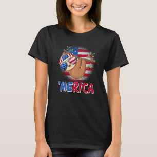 Camiseta Merica Sloth Usa Flag Sunglass Headband 4th Of J