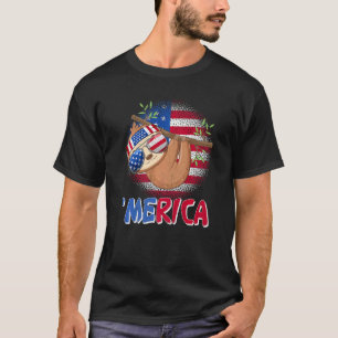 Camiseta Merica Sloth Usa Flag Sunglass Headband 4th Of J