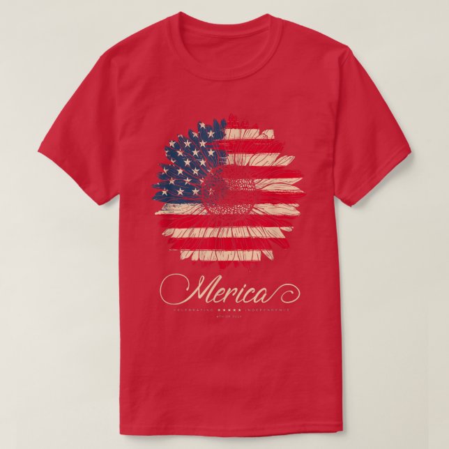 Camiseta Merica Sunflower Retro USA Flag 4th of July  (Frente do Design)