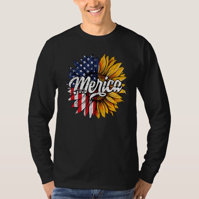 Camiseta Merica Sunflower USA America Flag (Frente)