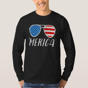 Camiseta Merica Sunglass 4 de julho Roupa de Bandeira Ameri