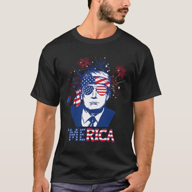 Camiseta Merica Trump Happy 4 De Julho Bandeira Americana T (Frente)