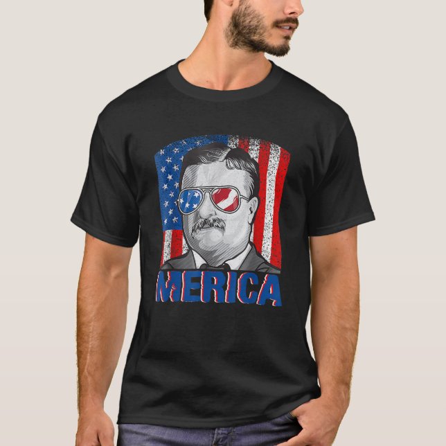 Camiseta Merica Ursinho Roosevelt 4 de julho América Flag P (Frente)