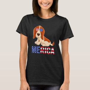 Camiseta Merica Usa Bandeira Basset Hound Cachorro Óculos D
