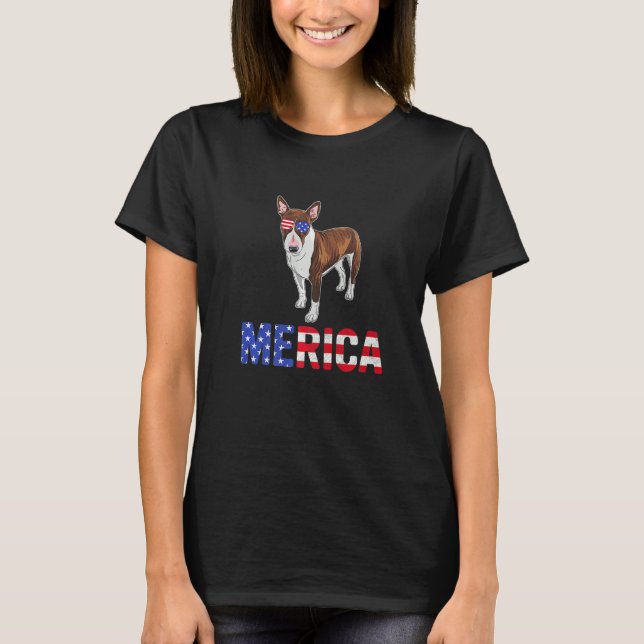 Camiseta Merica Usa Flag Bull Terrier Dog Sunglass 4º De (Frente)