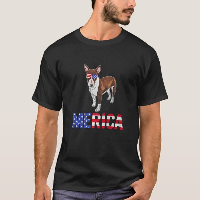 Camiseta Merica Usa Flag Bull Terrier Dog Sunglass 4º De (Frente)
