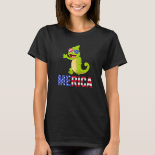 Camiseta Merica Usa Flag Chameleon Sunglass Patriótico 4º