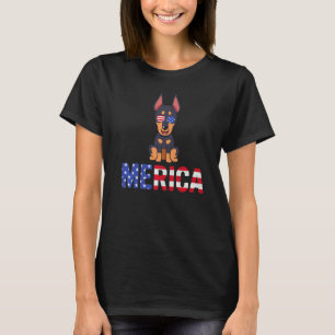 Camiseta Merica Usa Flag Dobermann Dog Sunglass Patriótico