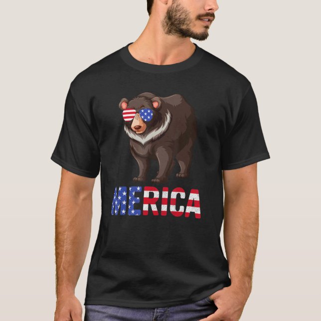 Camiseta Merica Usa Flag Grizzly Bear Sunglass Patriótico 4 (Frente)