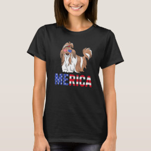 Camiseta Merica Usa Flag Shih Tzu Dog Sunglass Patriótico 4