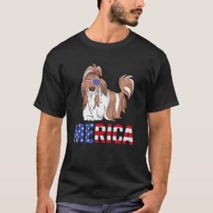 Camiseta Merica Usa Flag Shih Tzu Dog Sunglass Patriótico 4