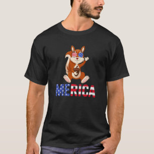 Camiseta Merica Usa Flag Squirrel Sunglass Patriótico 4º