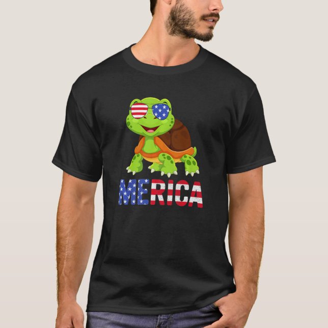 Camiseta Merica Usa Flag Turtle Sunglass Patriótico 4º De (Frente)