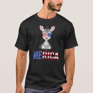 Camiseta Merica Usa Flag Zebra Sunglass Patriótico 4º De