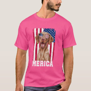 Camiseta Merica Vizsla Dog USA Flag Patriótico 4º de julho