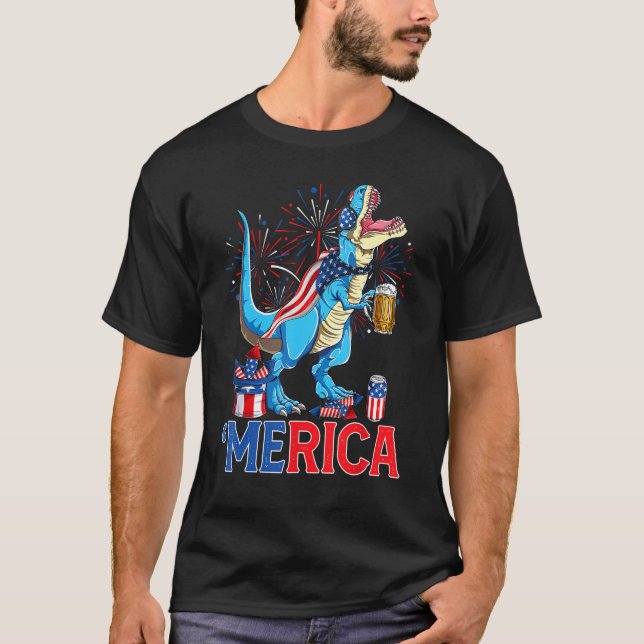 Camiseta Merican Rex & Beer Glass USA Flag Indepedence Day (Frente)