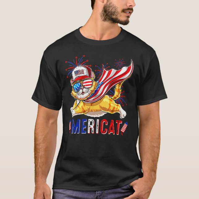 Camiseta Mericat 4th of July Cat American Flag America USA (Frente)