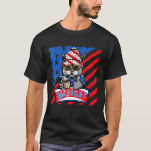 Camiseta Mericat Café Gato 4 De Julho Bandeira Americana Do