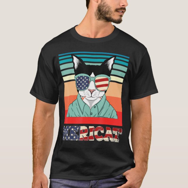 Camiseta Mericat Dia 4 de julho Independência Bandeira dos  (Frente)
