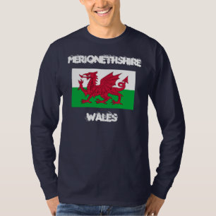 Camiseta Merionethshire, Merioneth Wales com bandeira de