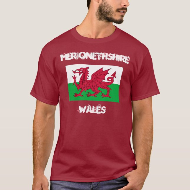 Camiseta Merionethshire, País de Gales com bandeira galesa (Frente)