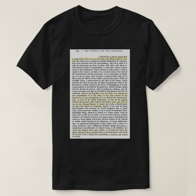 Camiseta Merleau Ponty O Visivel Selo A Cotação Invisível B (Frente do Design)