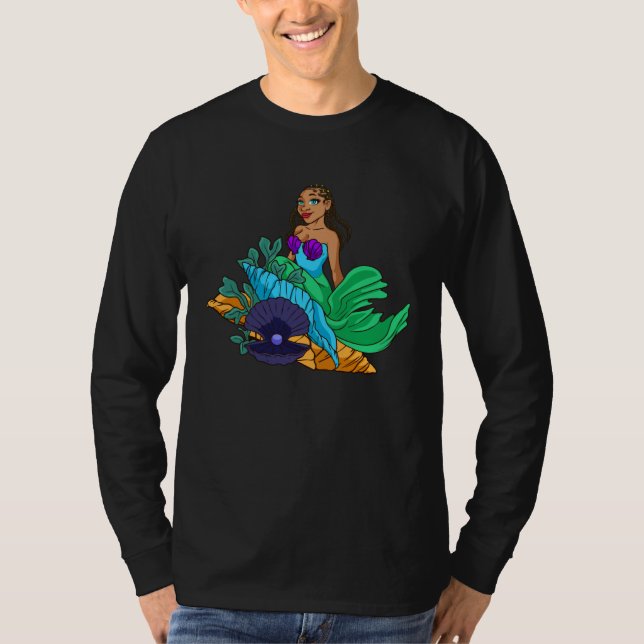 Camiseta Mermaid African American With Braids Cute Gift For (Frente)