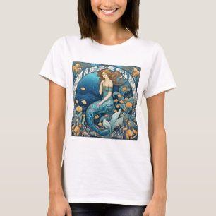 Camiseta Mermaid Art Nouveau Aqua Blue Turquoise Art Deco