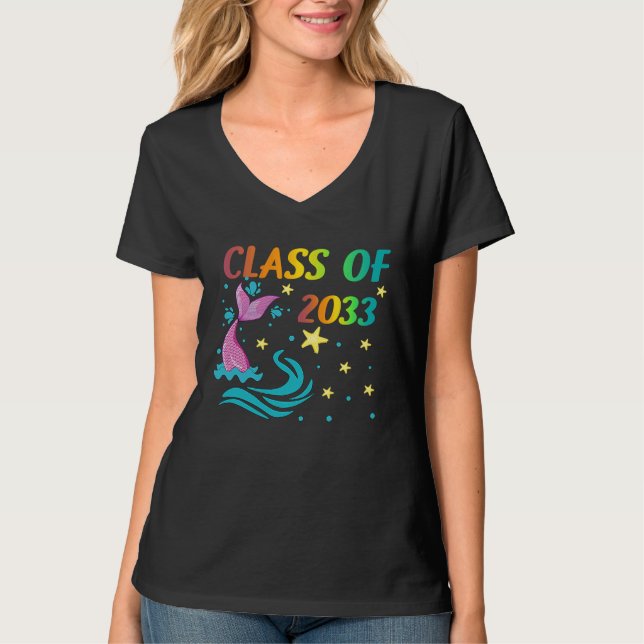 Camiseta Mermaid Class Of 2033 Grow With Me First Day Of Ki (Frente)