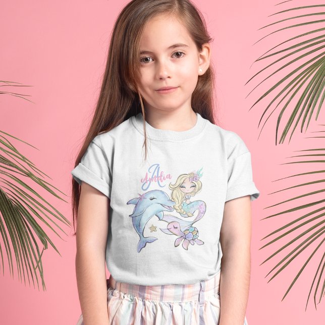 Camiseta Mermaid Custom Kids Name Pink Girl T-Shirt (Mermaid Custom Kids Name Pink Girl T-Shirt
)