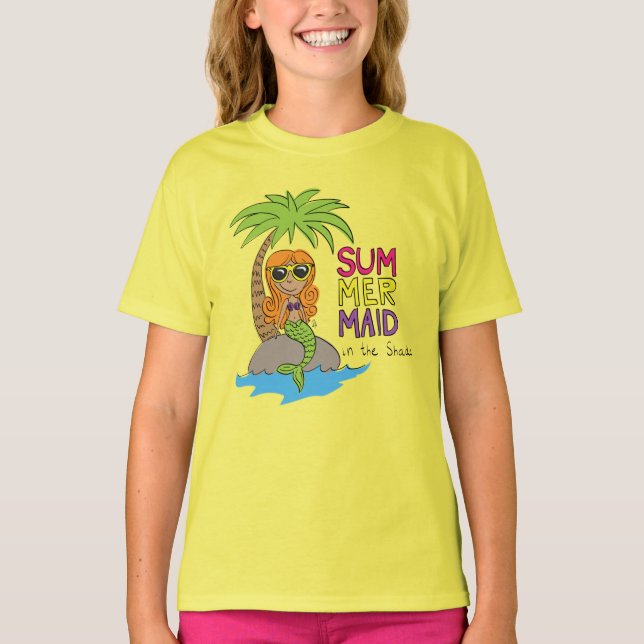 Camiseta Mermaid de Verão, Crianças Cutas T-Shirt Limão Ama (Frente)
