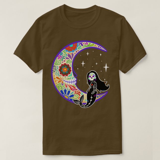 Camiseta Mermaid Dia de Los Muertos Skeleton  (Frente do Design)