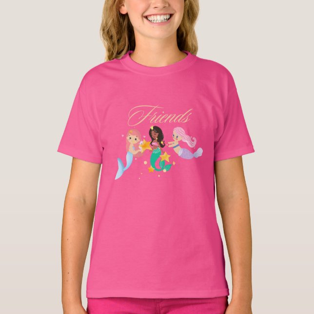 Camiseta Mermaid Friends Kids’ T-Shirt | Cute Ocean Mermaid (Frente)