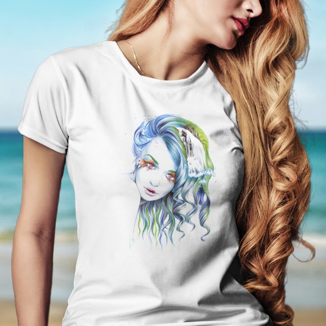 Camiseta Mermaid Girl Water Women Surreal Fantasy Retrato (Criador carregado)