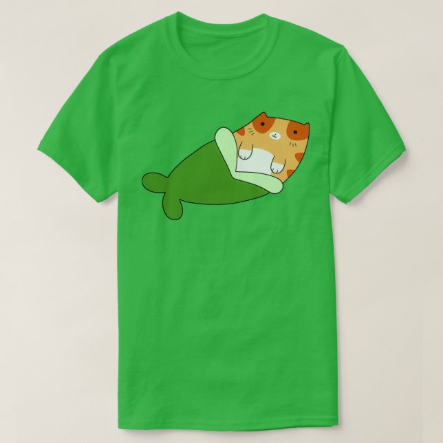 Camiseta Mermaid Orange Tabby Cat (Frente do Design)