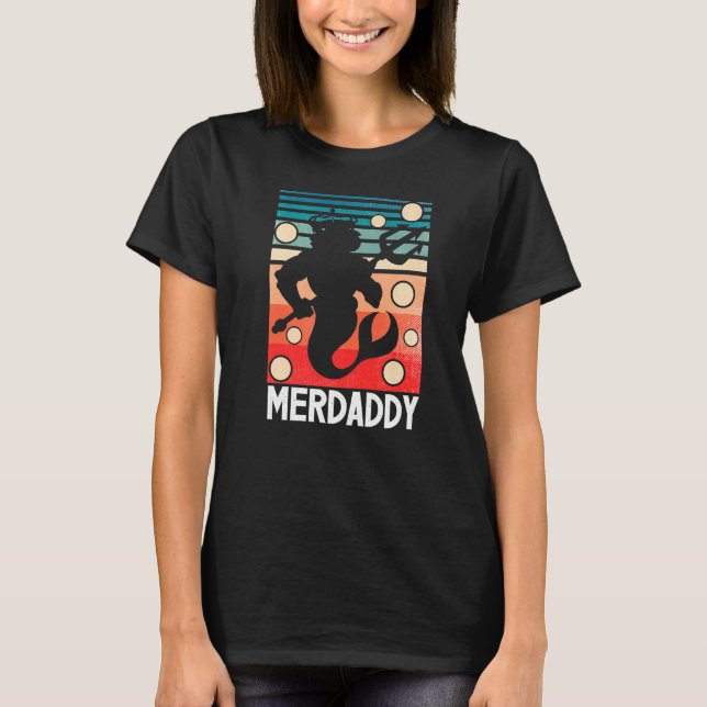 Camiseta Mermaid Pai Merman Swimmer Nadando Da Pai (Frente)