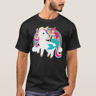 Camiseta Mermaid Riding Unicorn Funny Magia Arco-Íris Mermi