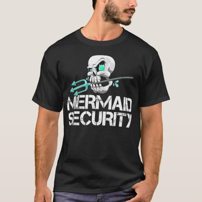 Camiseta Mermaid Security Shirt Men Pirate Skull Swim Team  (Frente)