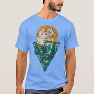 Camiseta Mermaid Sitting Cat Kitten arte colorida