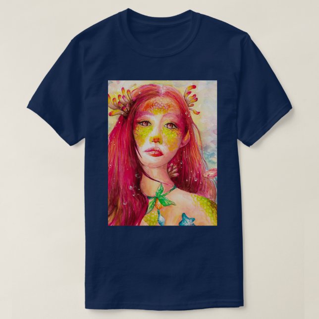 Camiseta Mermaid Watercolor de Arte Fina (Frente do Design)