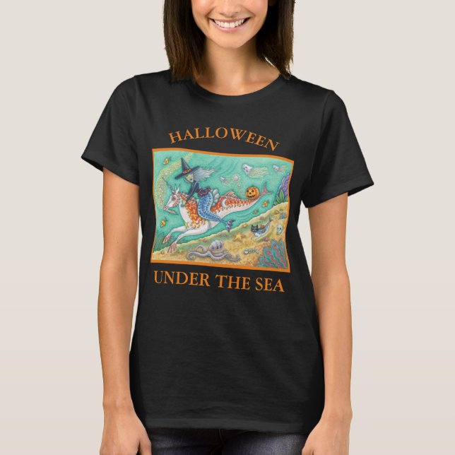 CAMISETA MERMAID WITCH, MERHORSE UNICORN, HALLOWEEN T-SHIRT (Frente)