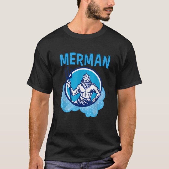 Camiseta Merman Costume Para Homens Com Poseidon Trident Me (Frente)